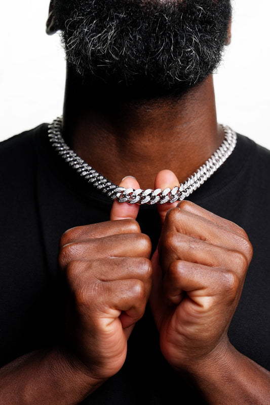 12mm Ice Cuban Chain White Gold