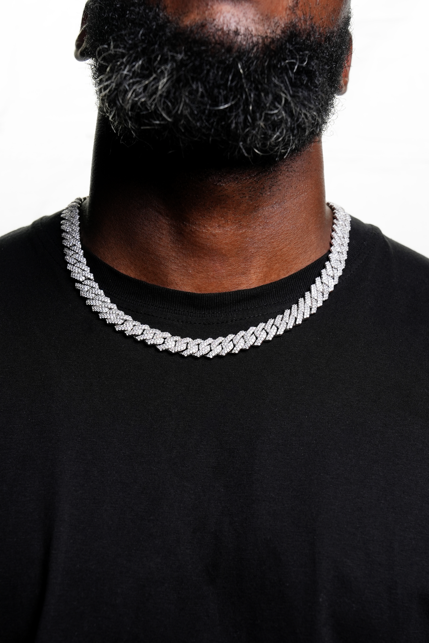 12mm Prong Cuban Chain White Gold