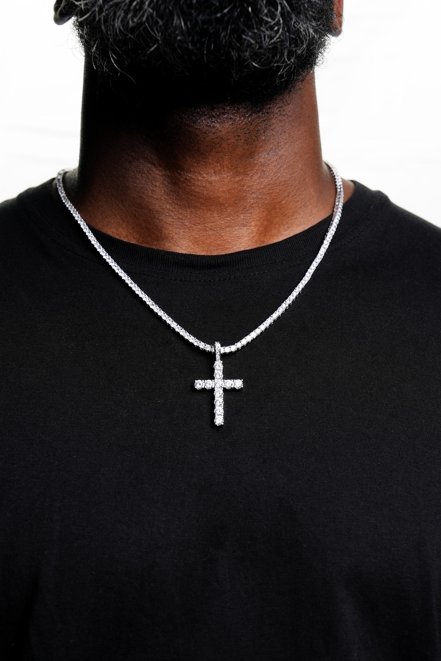 Iced Cross Pendant White Gold