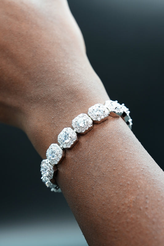 10mm Clustered Tennis Bracelet White Gold