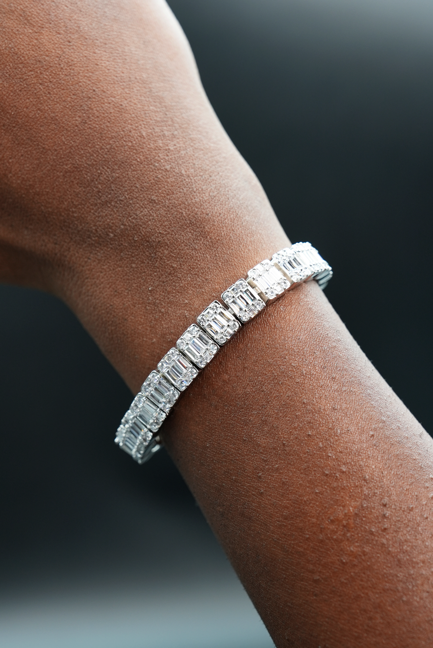 9mm Square Baguette Tennis Bracelet White Gold