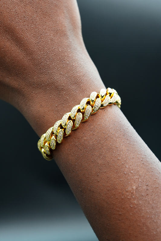 12mm Iced Cuban Bracelet Gold