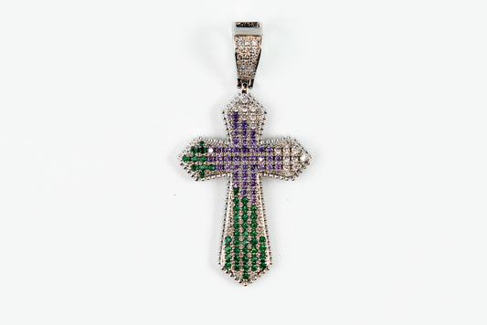 Multigem Cross Pendant - Green & Silver