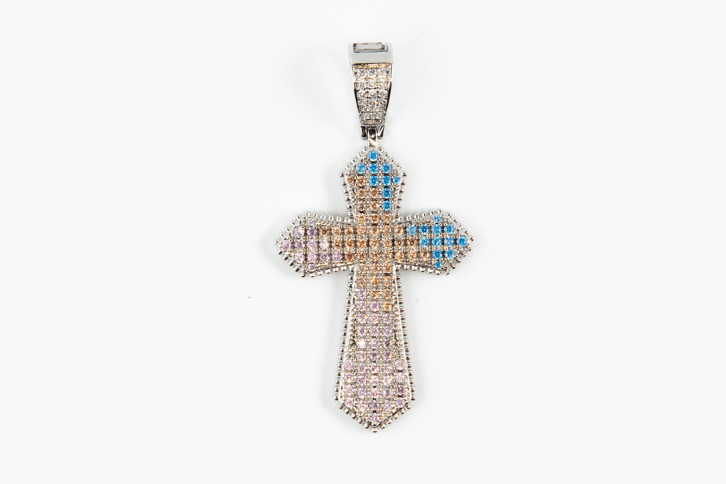 Multigem Cross Pendant - Blue & Pink