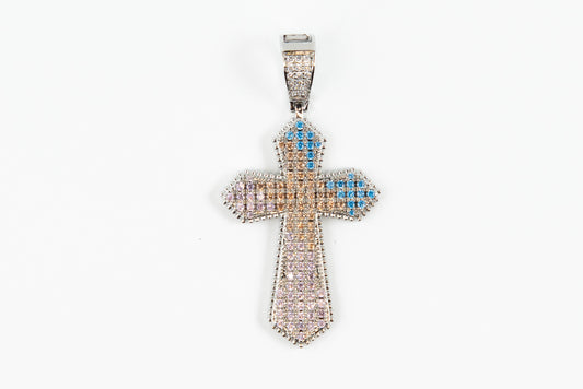 Multigem Cross Pendant - Blue & Pink