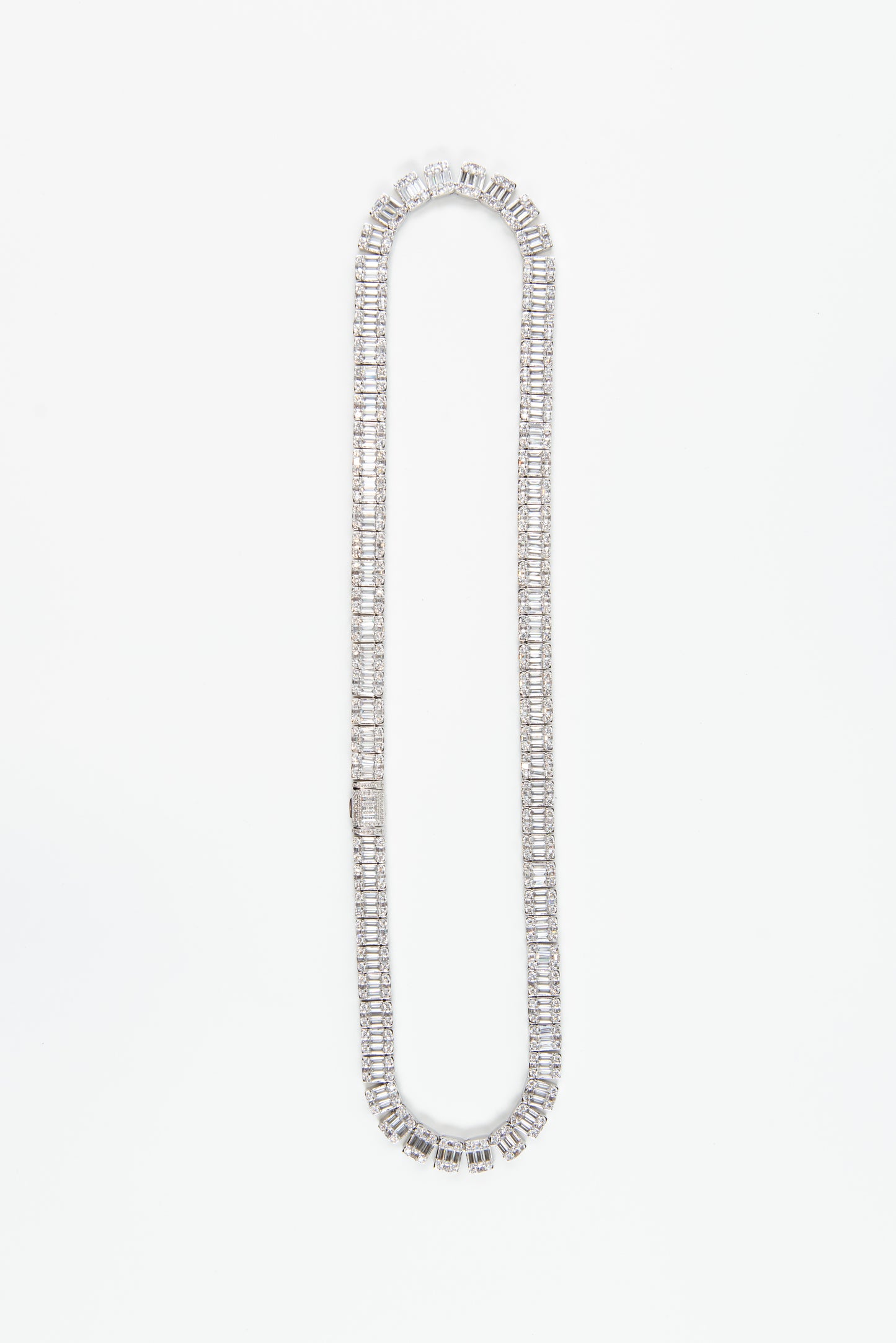 9mm Square Baguette Tennis Chain White Gold