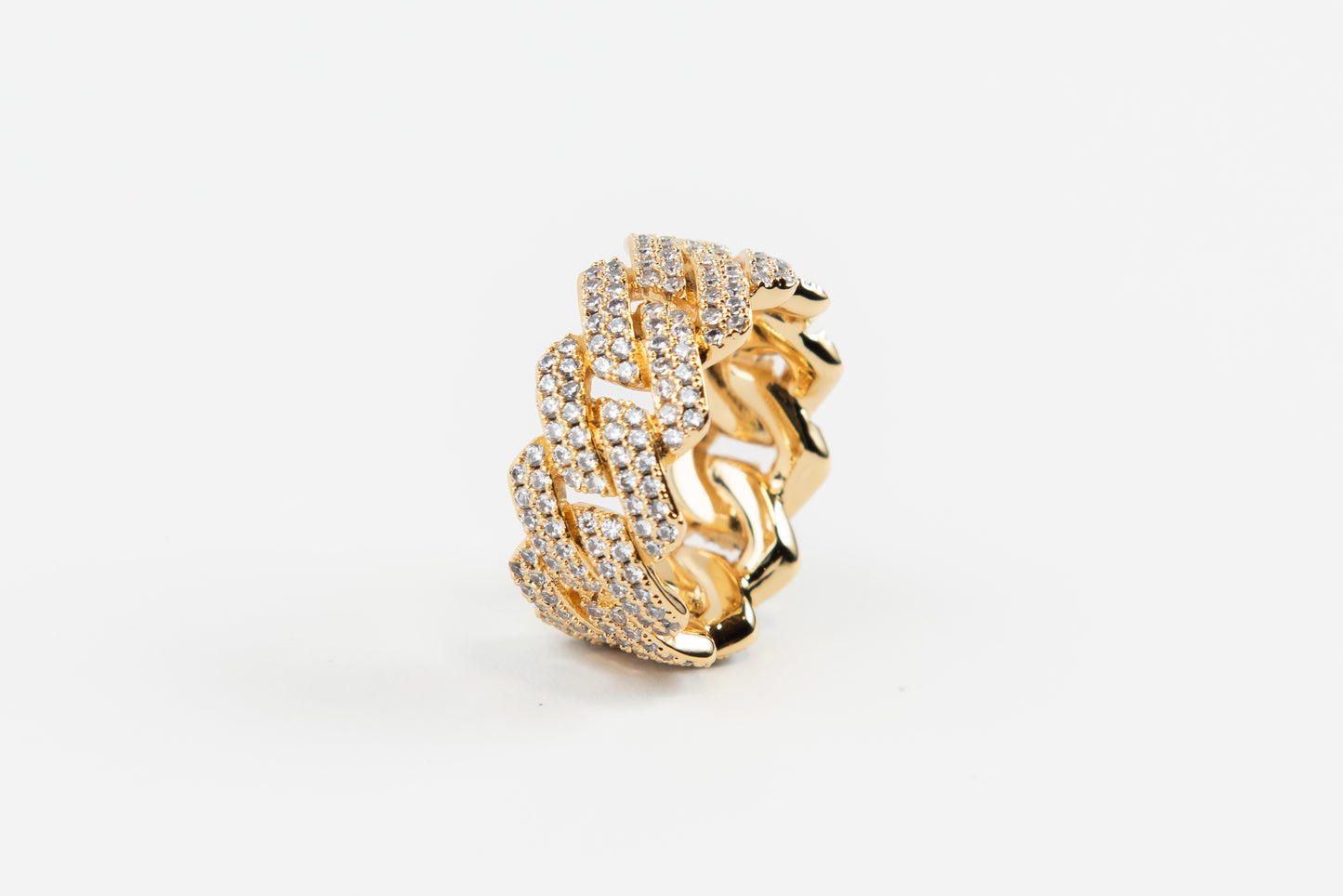 10mm Diamond Prong Cuban Ring Gold