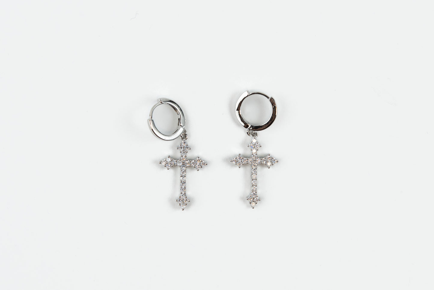 Thin Cross Earrings White Gold