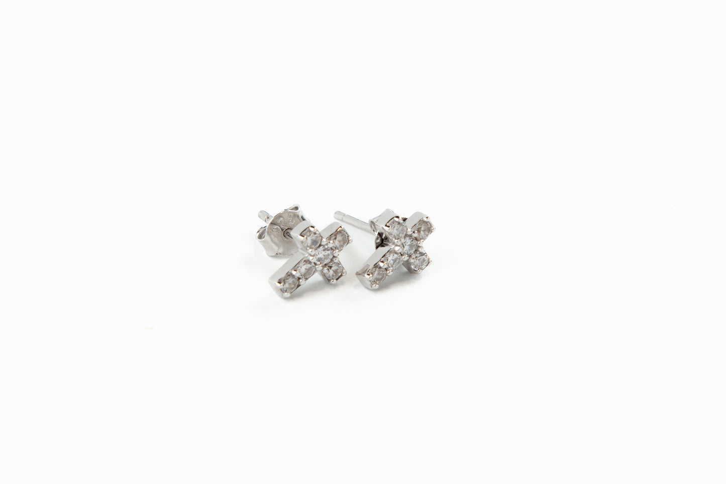 Cross Stud Earrings White Gold